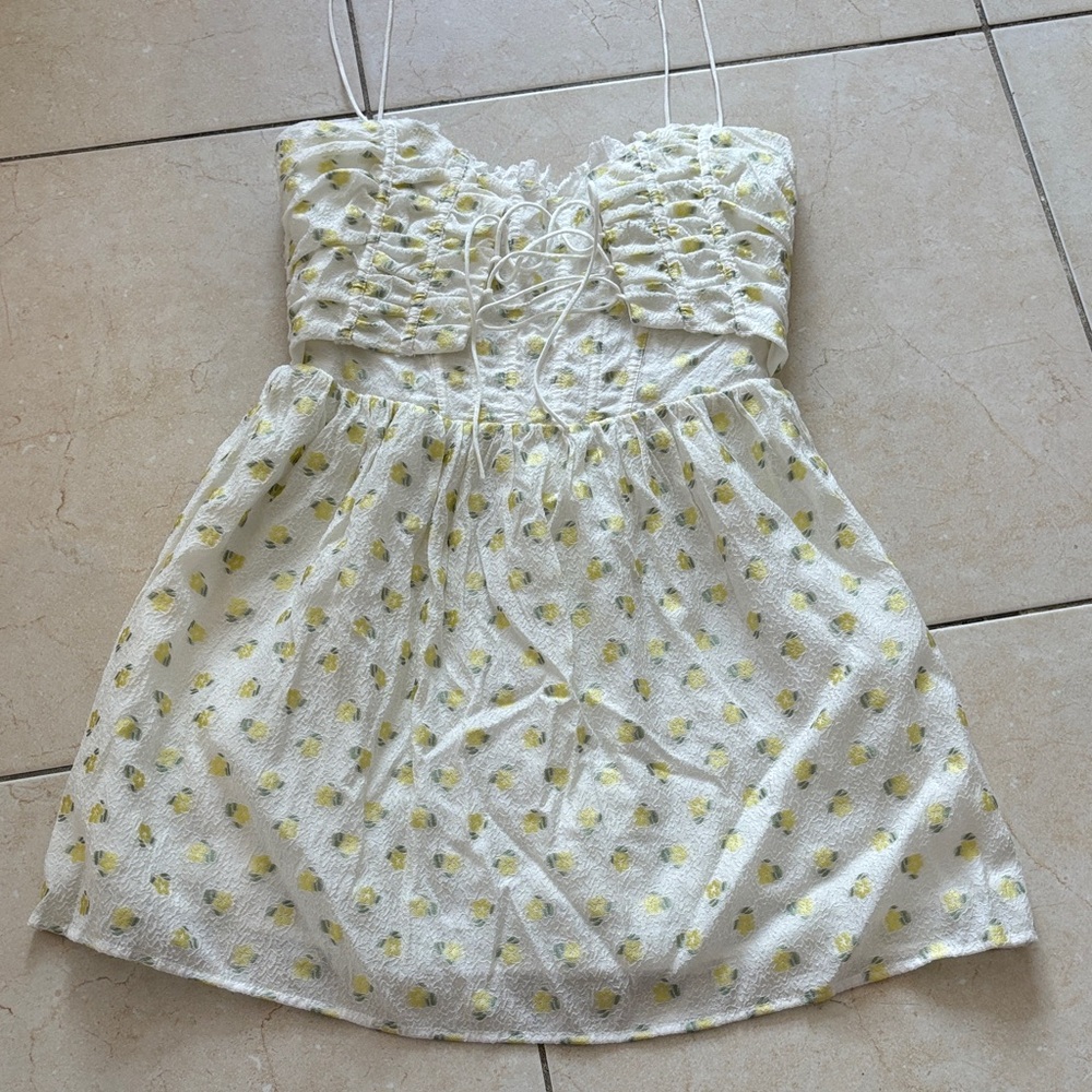 For Love and Lemons size S White Sundress with Yellow Floral Accents
